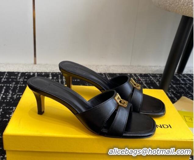 Good Looking Fendi FFold medium-heeled slide sandals 6cm in Calfskin Black 604202