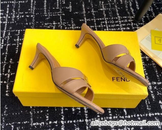 Low Cost Fendi FFold medium-heeled slide sandals 6cm in Calfskin Brown 604204