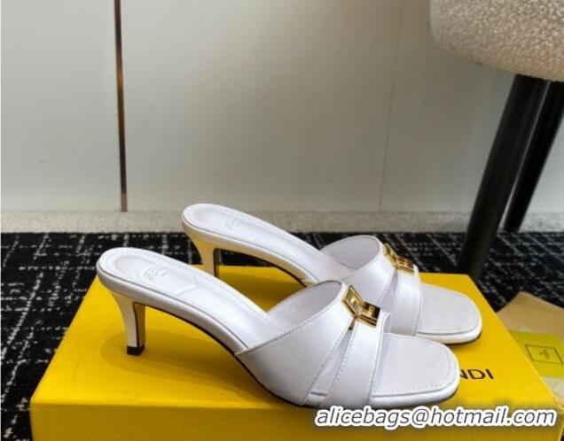 Big Discount Fendi FFold medium-heeled slide sandals 6cm in Calfskin White 604205