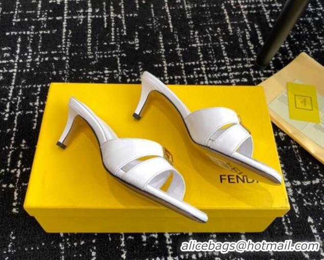 Big Discount Fendi FFold medium-heeled slide sandals 6cm in Calfskin White 604205