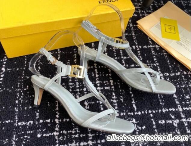 Top Grade Fendi FFold medium-heeled sandals 6cm in Calfskin Leather Grey 604206