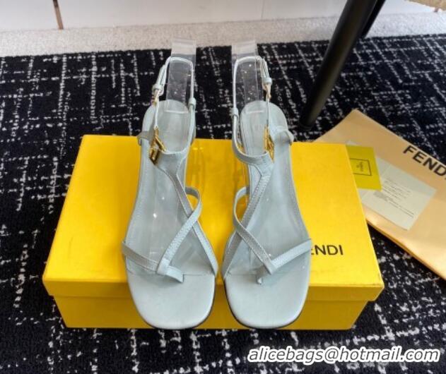 Top Grade Fendi FFold medium-heeled sandals 6cm in Calfskin Leather Grey 604206