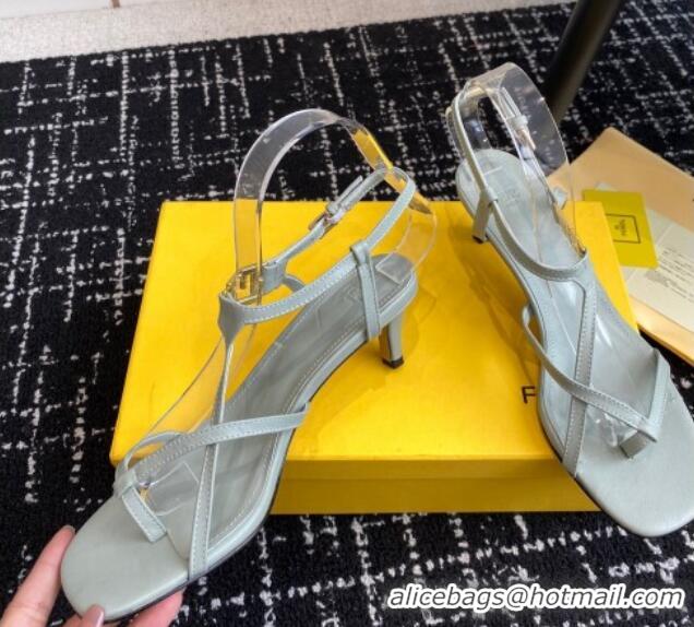 Top Grade Fendi FFold medium-heeled sandals 6cm in Calfskin Leather Grey 604206