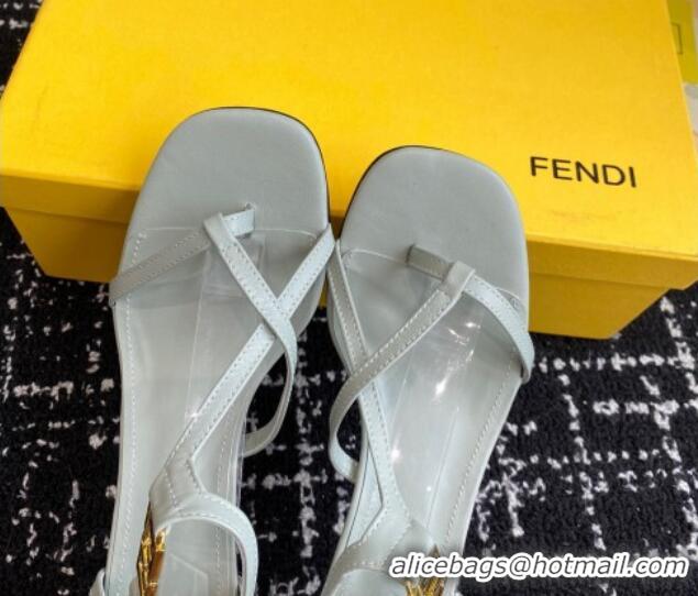 Top Grade Fendi FFold medium-heeled sandals 6cm in Calfskin Leather Grey 604206