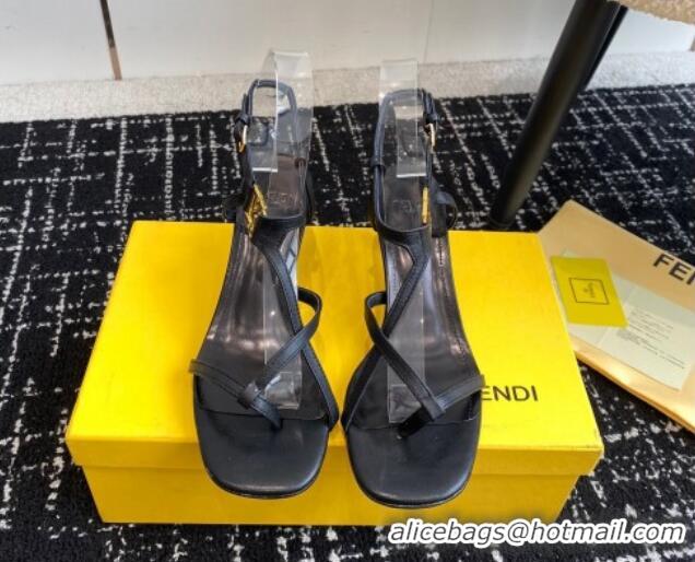 Charming Fendi FFold medium-heeled sandals 6cm in Calfskin Leather Black 604207