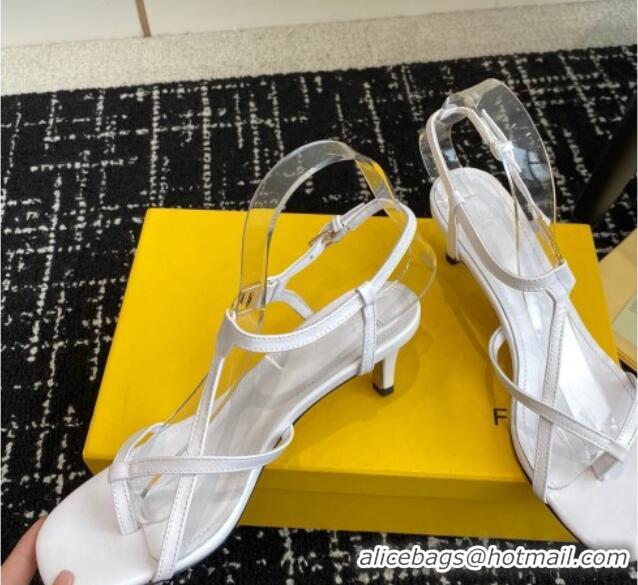 Popular Style Fendi FFold medium-heeled sandals 6cm in Calfskin Leather White 604208