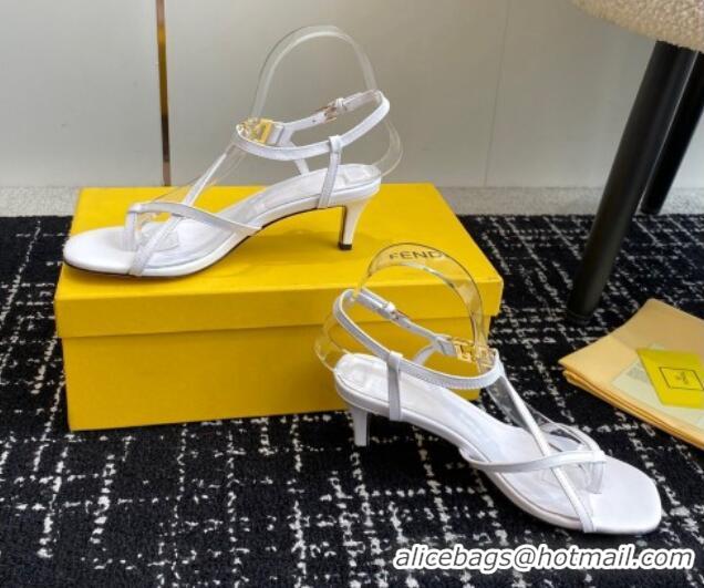 Popular Style Fendi FFold medium-heeled sandals 6cm in Calfskin Leather White 604208