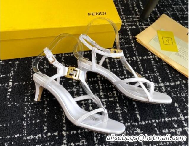 Popular Style Fendi FFold medium-heeled sandals 6cm in Calfskin Leather White 604208