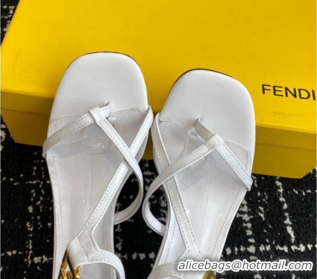 Popular Style Fendi FFold medium-heeled sandals 6cm in Calfskin Leather White 604208