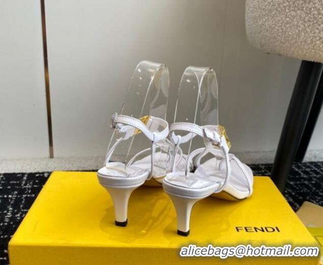 Popular Style Fendi FFold medium-heeled sandals 6cm in Calfskin Leather White 604208