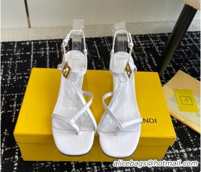 Popular Style Fendi FFold medium-heeled sandals 6cm in Calfskin Leather White 604208