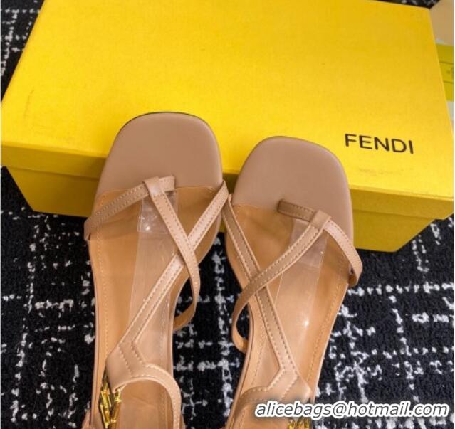 Good Product Fendi FFold medium-heeled sandals 6cm in Calfskin Leather Brown 604209