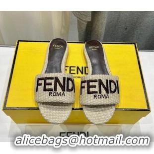 Best Product Fendi Signature Flat Slide Sandals in Woven Fiber Beige 702095