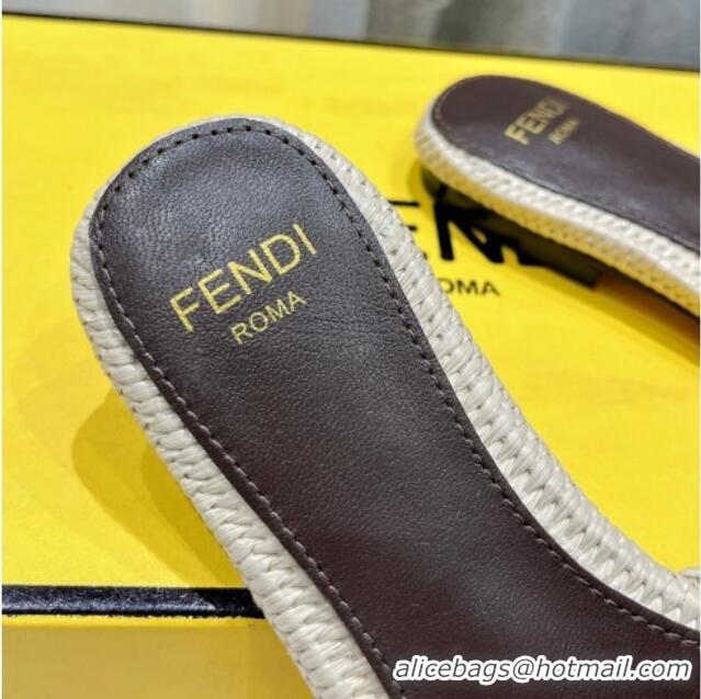 Best Product Fendi Signature Flat Slide Sandals in Woven Fiber Beige 702095