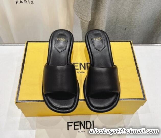 Top Design Fendi Baguette Heel Slides Sandal 4.5cm in Nappa Leather Black 702099