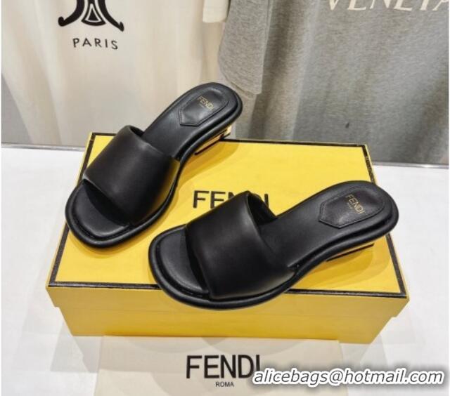 Top Design Fendi Baguette Heel Slides Sandal 4.5cm in Nappa Leather Black 702099