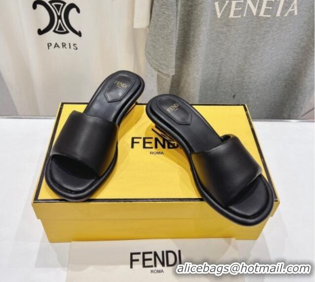 Top Design Fendi Baguette Heel Slides Sandal 4.5cm in Nappa Leather Black 702099