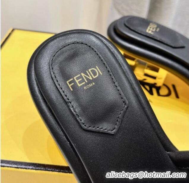 Top Design Fendi Baguette Heel Slides Sandal 4.5cm in Nappa Leather Black 702099