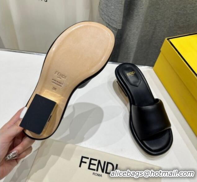 Top Design Fendi Baguette Heel Slides Sandal 4.5cm in Nappa Leather Black 702099