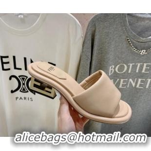 Luxury Cheap Fendi Baguette Heel Slides Sandal 4.5cm in Nappa Leather Beige 702100