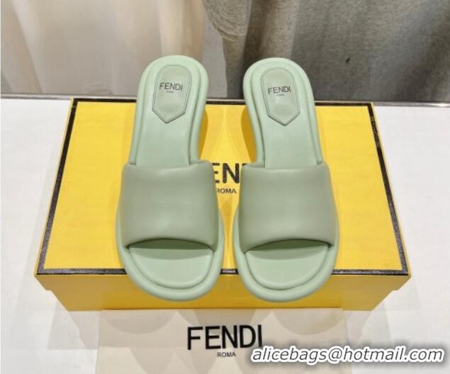 Luxury Fendi Baguette Heel Slides Sandal 4.5cm in Nappa Leather Light Green 702101