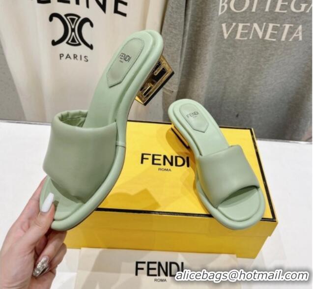 Luxury Fendi Baguette Heel Slides Sandal 4.5cm in Nappa Leather Light Green 702101