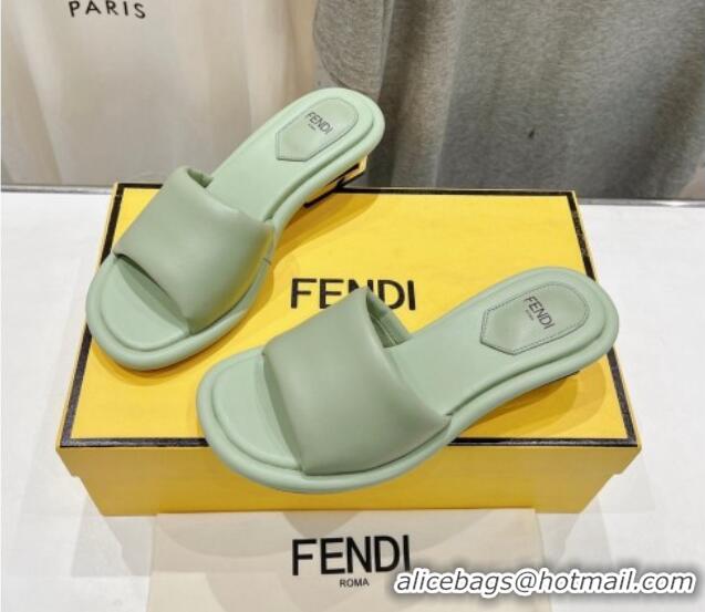 Luxury Fendi Baguette Heel Slides Sandal 4.5cm in Nappa Leather Light Green 702101