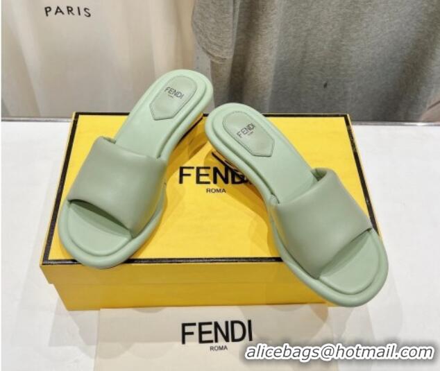 Luxury Fendi Baguette Heel Slides Sandal 4.5cm in Nappa Leather Light Green 702101