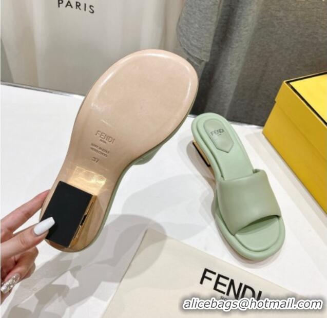 Luxury Fendi Baguette Heel Slides Sandal 4.5cm in Nappa Leather Light Green 702101