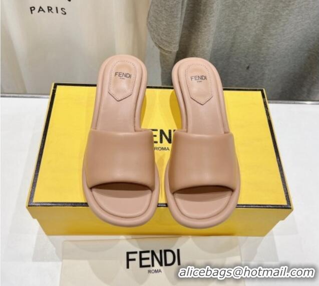 Cheap Price Fendi Baguette Heel Slide Sandals 4.5cm in Nappa Leather Nude 702102