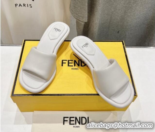 Luxury Discount Fendi Baguette Heel Slide Sandals 4.5cm in Nappa Leather White 702103