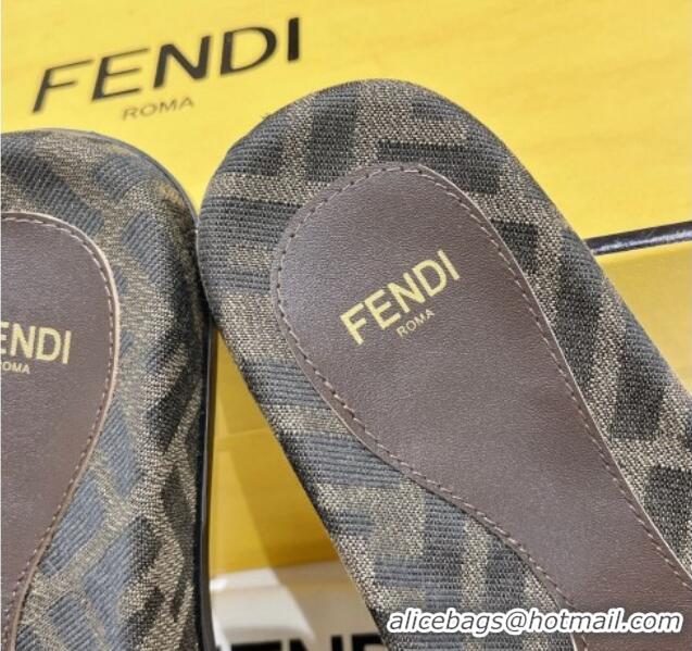 Lowest Cost Fendi Feel Flat Slide Sandals in FF jacquard Brown 702105