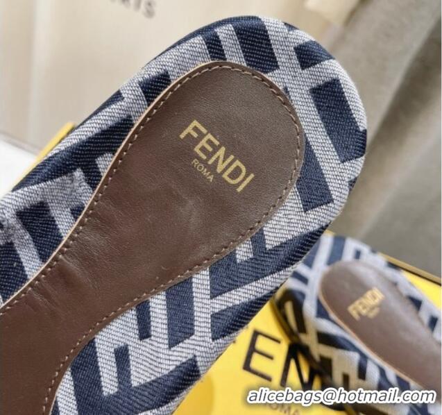 Duplicate Fendi Feel Flat Slide Sandals in FF jacquard Dark Blue 702106