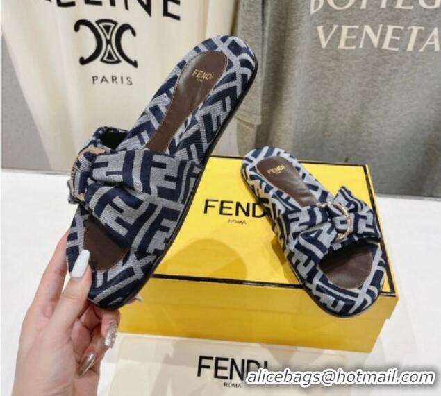 Duplicate Fendi Feel Flat Slide Sandals in FF jacquard Dark Blue 702106