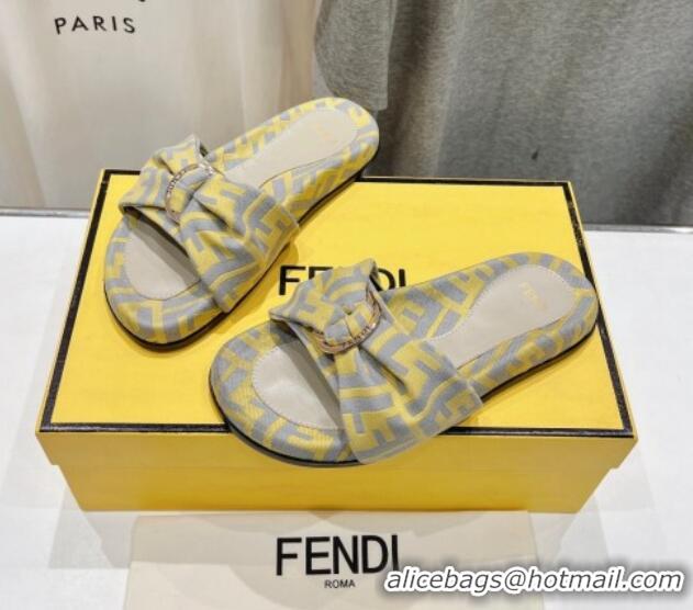 Trendy Design Fendi Feel Flat Slide Sandals in FF jacquard Yellow 702107