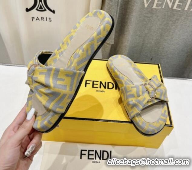 Trendy Design Fendi Feel Flat Slide Sandals in FF jacquard Yellow 702107