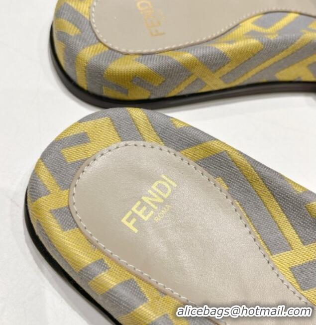 Trendy Design Fendi Feel Flat Slide Sandals in FF jacquard Yellow 702107