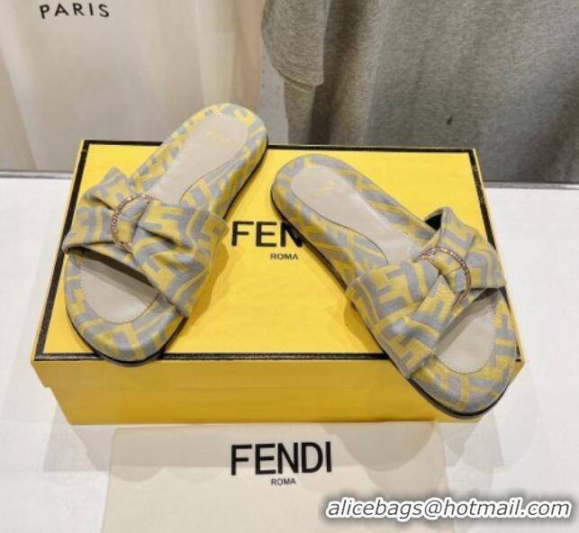 Trendy Design Fendi Feel Flat Slide Sandals in FF jacquard Yellow 702107