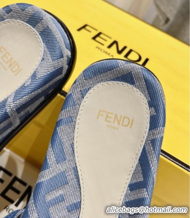 Hot Style Fendi Feel Flat Slide Sandals in FF jacquard Light Blue 702108