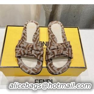 Sophisticated Fendi Feel Flat Slide Sandals in FF jacquard Beige 702109