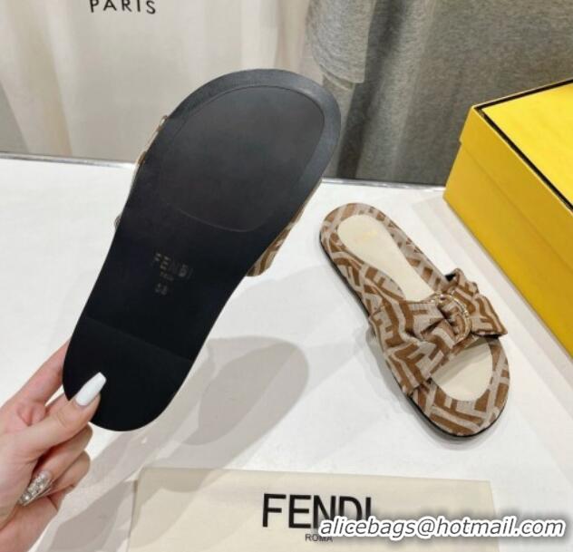 Sophisticated Fendi Feel Flat Slide Sandals in FF jacquard Beige 702109