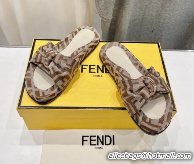 Sophisticated Fendi Feel Flat Slide Sandals in FF jacquard Beige 702109