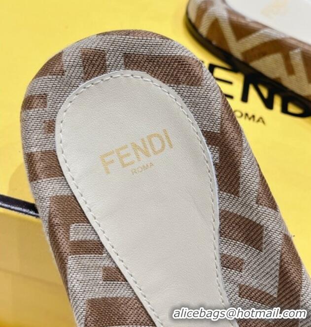 Sophisticated Fendi Feel Flat Slide Sandals in FF jacquard Beige 702109