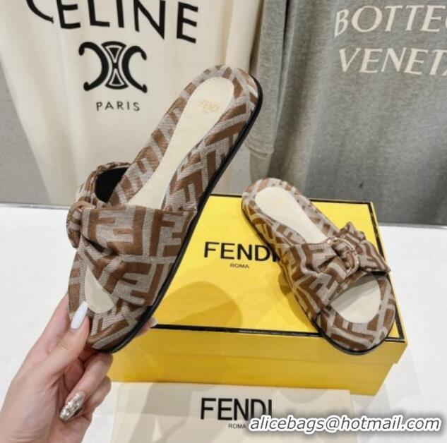 Sophisticated Fendi Feel Flat Slide Sandals in FF jacquard Beige 702109