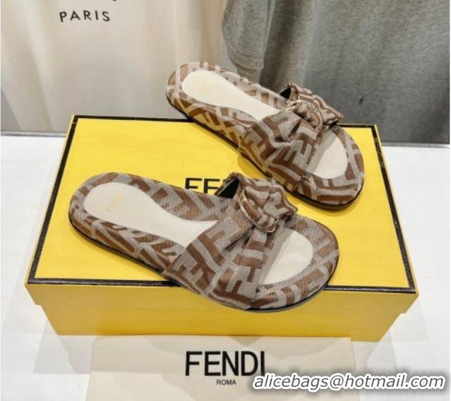 Sophisticated Fendi Feel Flat Slide Sandals in FF jacquard Beige 702109