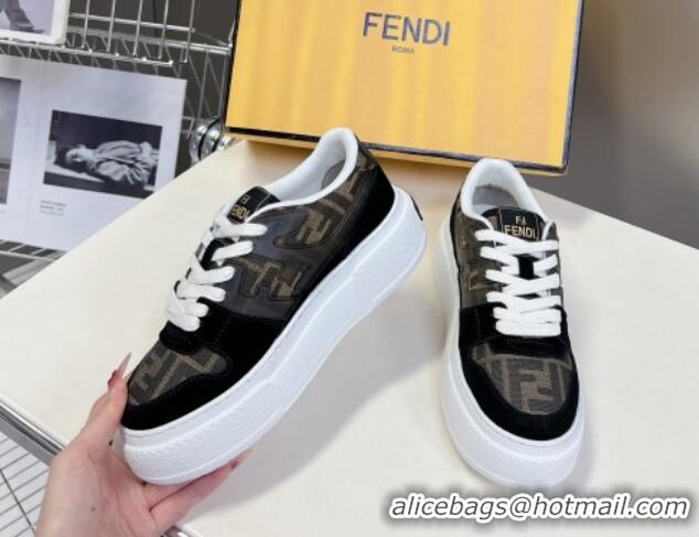 Charming Fendi Match Platform Sneakers 5cm in Brown FF jacquard and black suede 7230094