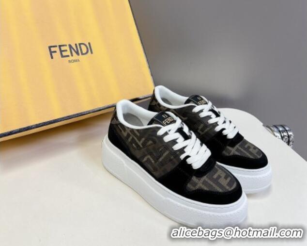 Charming Fendi Match Platform Sneakers 5cm in Brown FF jacquard and black suede 7230094