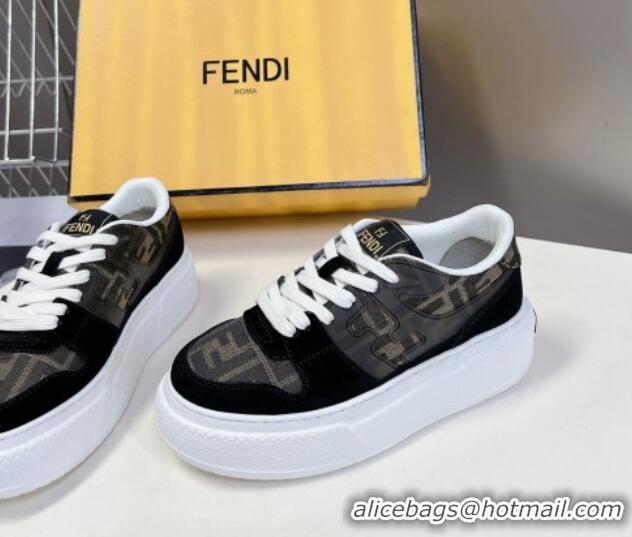 Charming Fendi Match Platform Sneakers 5cm in Brown FF jacquard and black suede 7230094