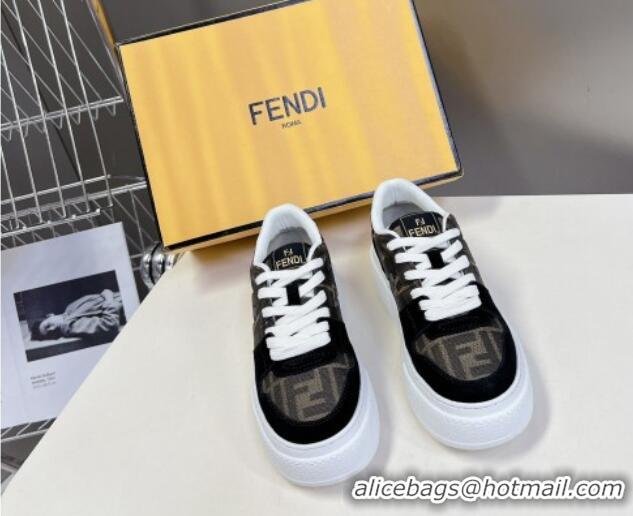 Charming Fendi Match Platform Sneakers 5cm in Brown FF jacquard and black suede 7230094