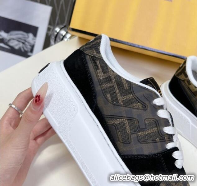 Charming Fendi Match Platform Sneakers 5cm in Brown FF jacquard and black suede 7230094